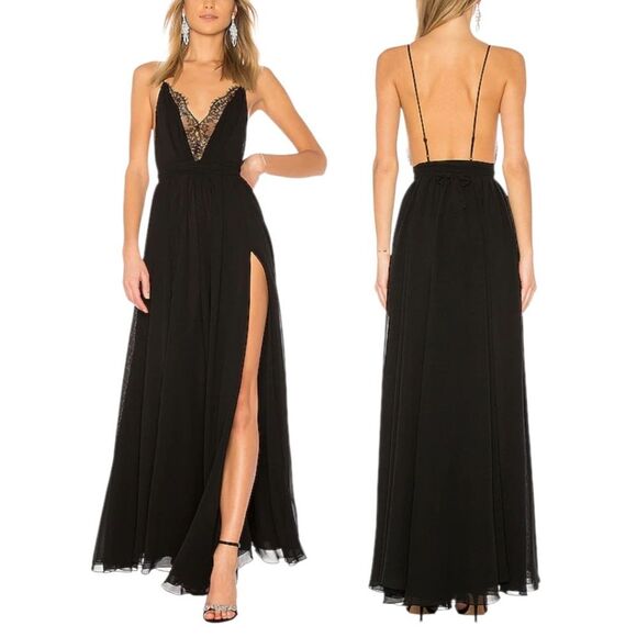 Michael Costello X Revolve Justin Plunging Neckline Sexy Boho Goth Maxi Gown Sm - Picture 3 of 15